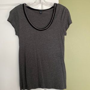 Banana Republic Dark Gray Knit Top with Silver Chainlink Detail